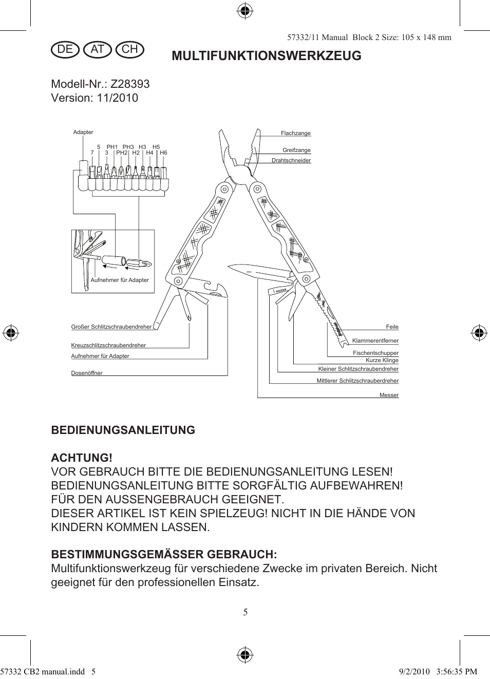 Multifunktionswerkzeug | Rocktrail Z28393 User Manual | Page 6 / 8