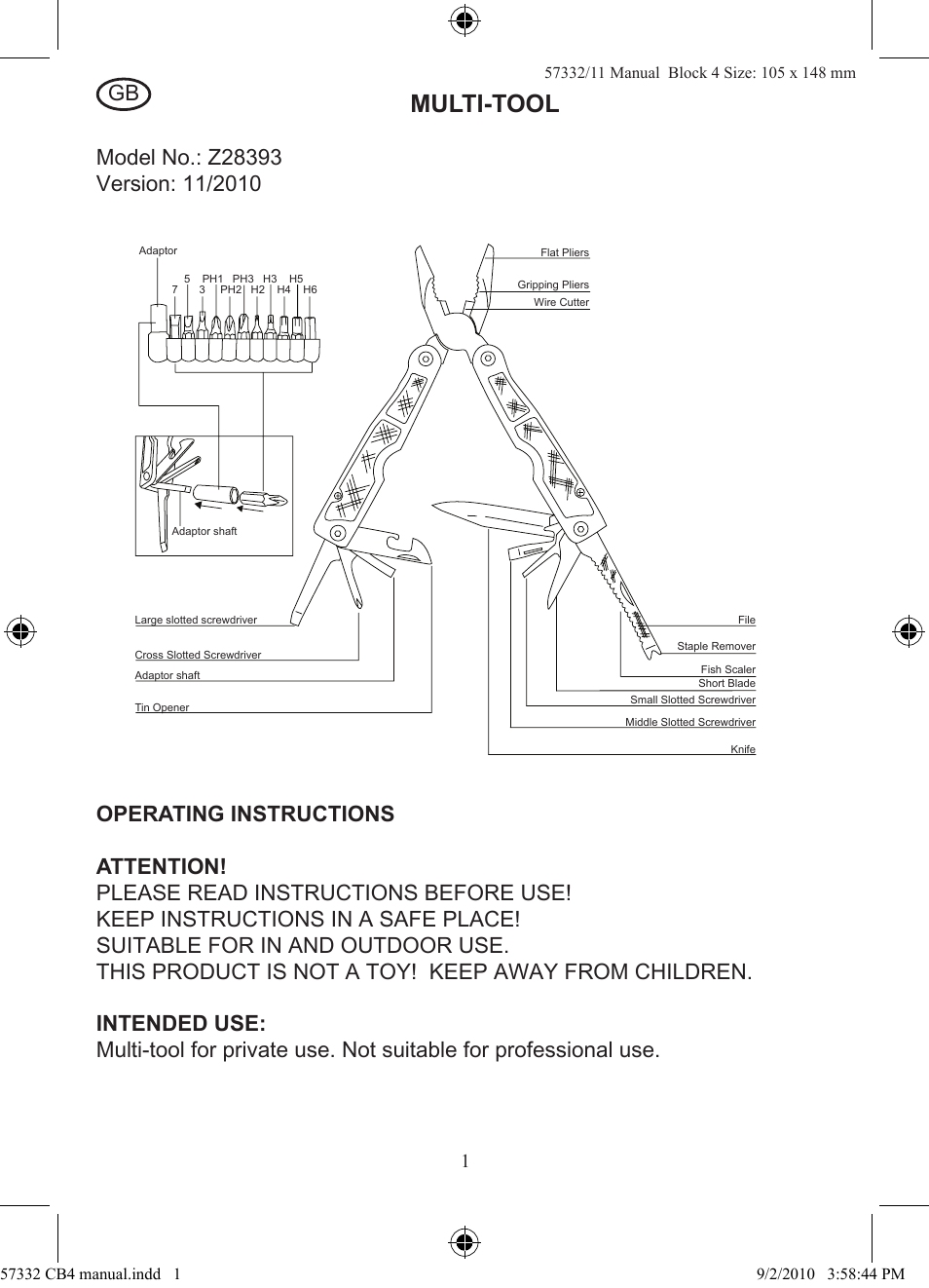 Multi-tool | Rocktrail Z28393 User Manual | Page 2 / 16