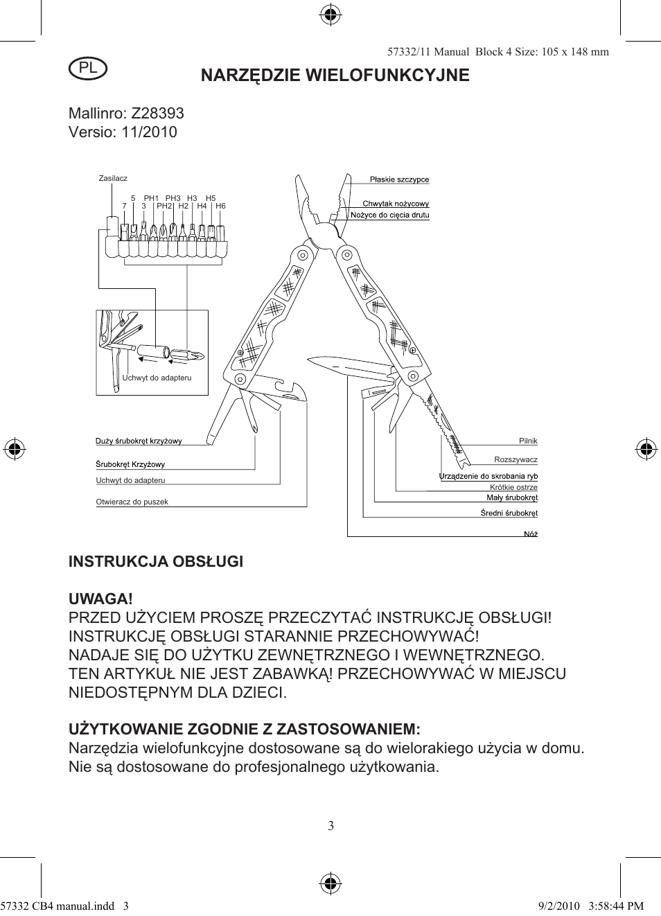 Narzędzie wielofunkcyjne | Rocktrail Z28393 User Manual | Page 4 / 16