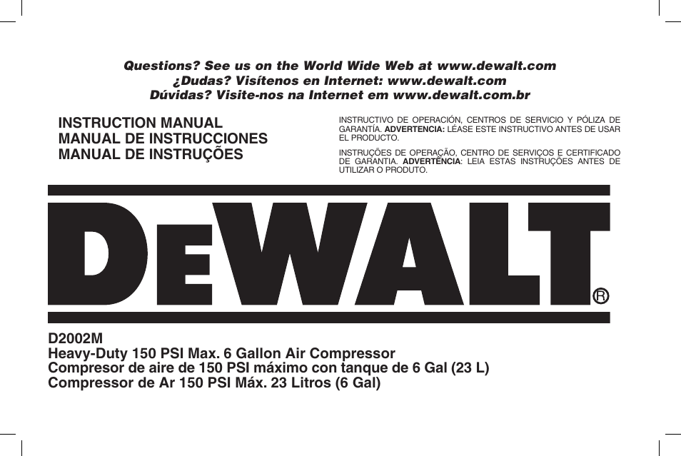 DeWalt D2002M User Manual | 56 pages