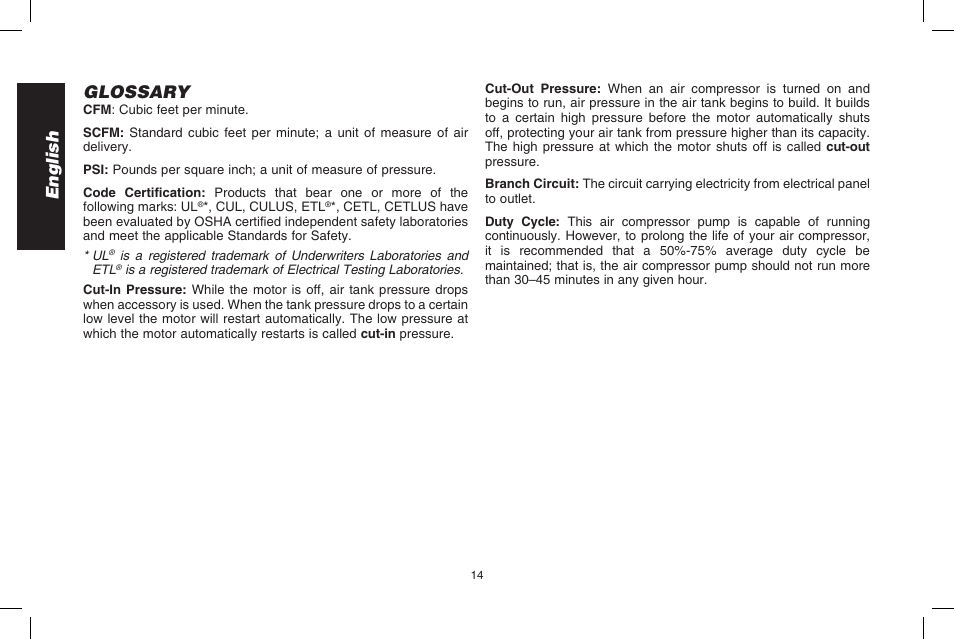 English glossary | DeWalt D2002M User Manual | Page 14 / 56