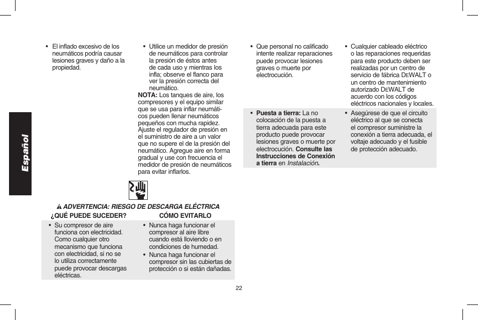 Español | DeWalt D2002M User Manual | Page 22 / 56