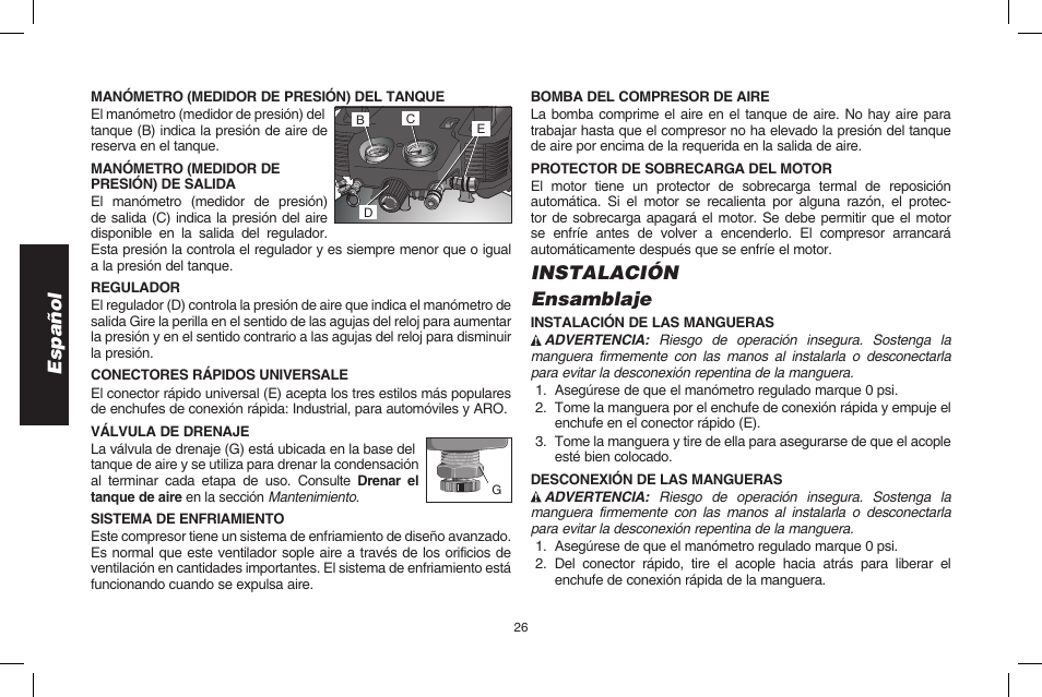 Español, Instalación ensamblaje | DeWalt D2002M User Manual | Page 26 / 56