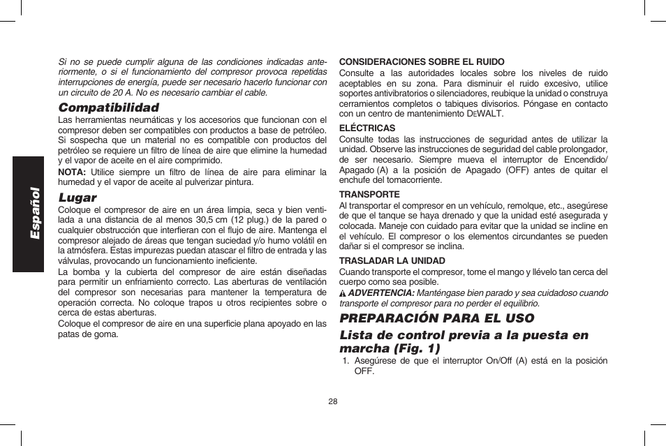 Español, Compatibilidad, Lugar | DeWalt D2002M User Manual | Page 28 / 56