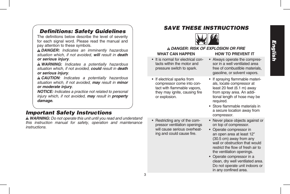 English definitions: safety guidelines, Important safety instructions, Save these instructions | DeWalt D2002M User Manual | Page 3 / 56