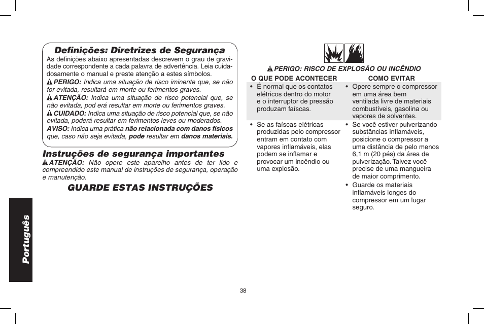Por tuguês definições: diretrizes de segurança, Instruções de segurança importantes, Guarde estas instruções | DeWalt D2002M User Manual | Page 38 / 56