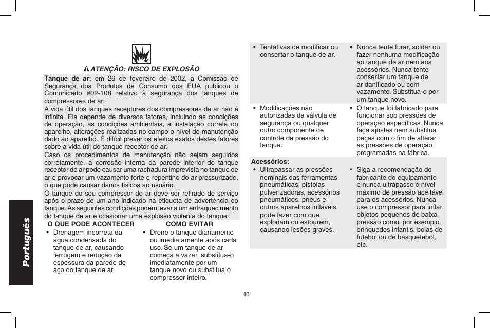 Por tuguês | DeWalt D2002M User Manual | Page 40 / 56
