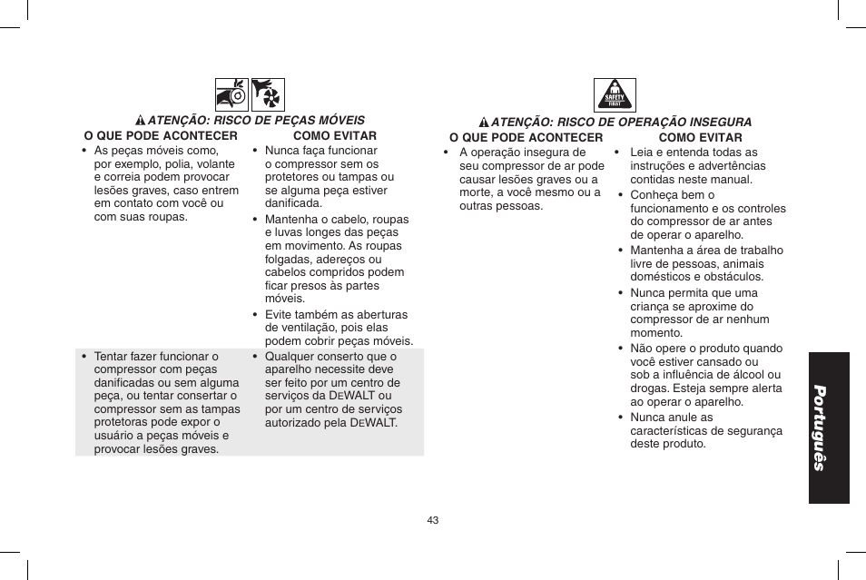 Por tuguês | DeWalt D2002M User Manual | Page 43 / 56