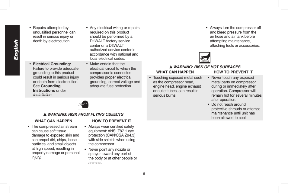 English | DeWalt D2002M User Manual | Page 6 / 56