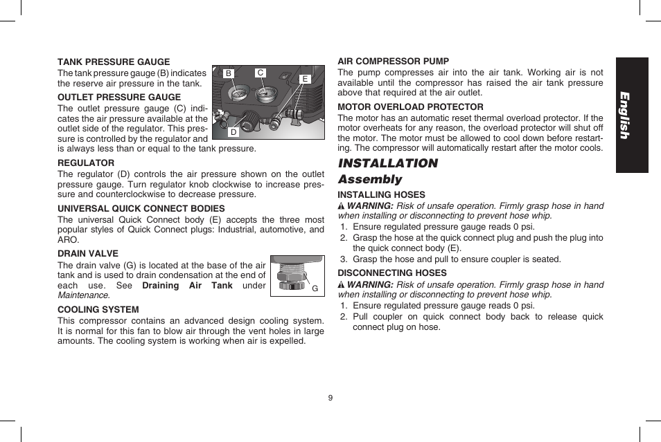 English, Installation assembly | DeWalt D2002M User Manual | Page 9 / 56