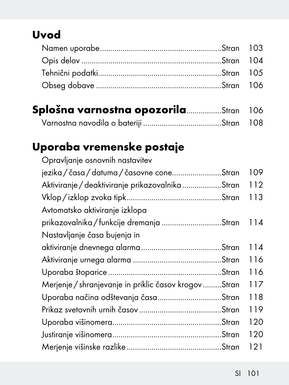 Uvod, Splošna varnostna opozorila, Uporaba vremenske postaje | Rocktrail Z29592 User Manual | Page 101 / 256