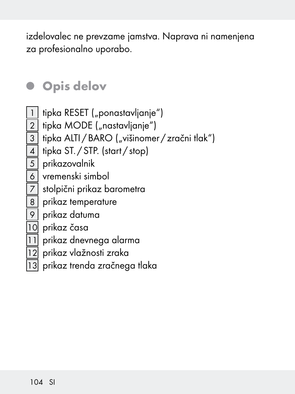 Opis delov | Rocktrail Z29592 User Manual | Page 104 / 256