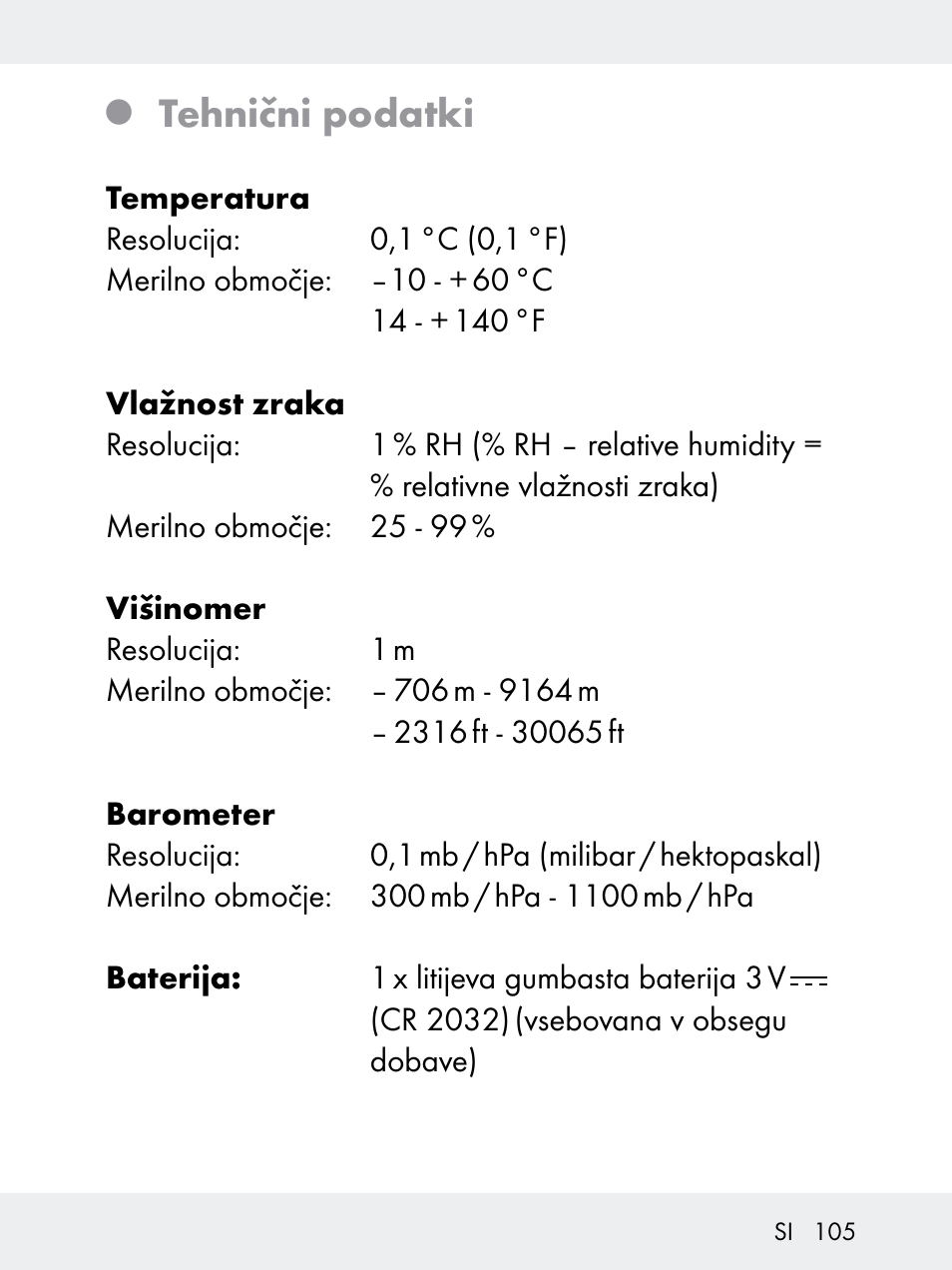 Tehnični podatki | Rocktrail Z29592 User Manual | Page 105 / 256