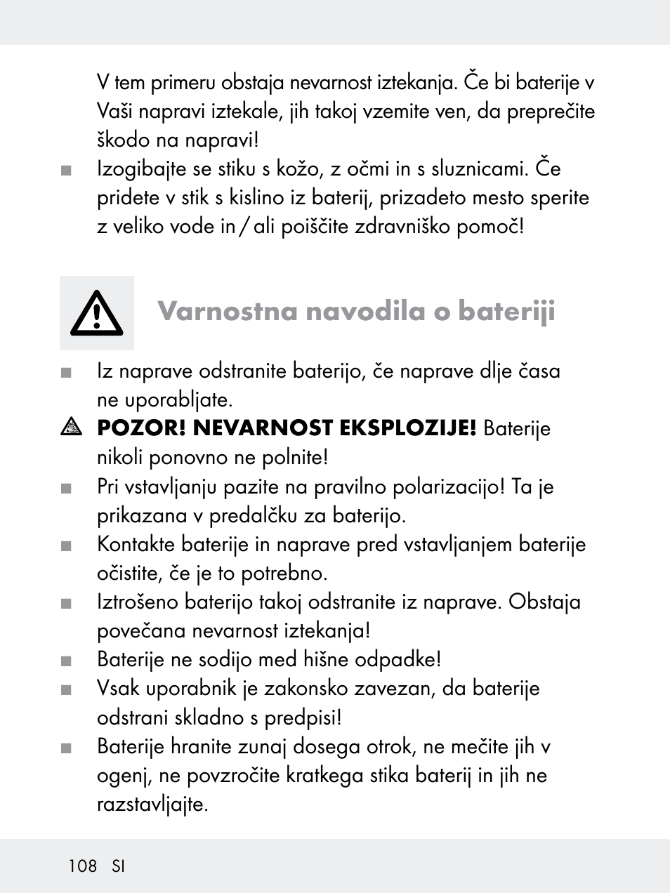 Varnostna navodila o bateriji | Rocktrail Z29592 User Manual | Page 108 / 256