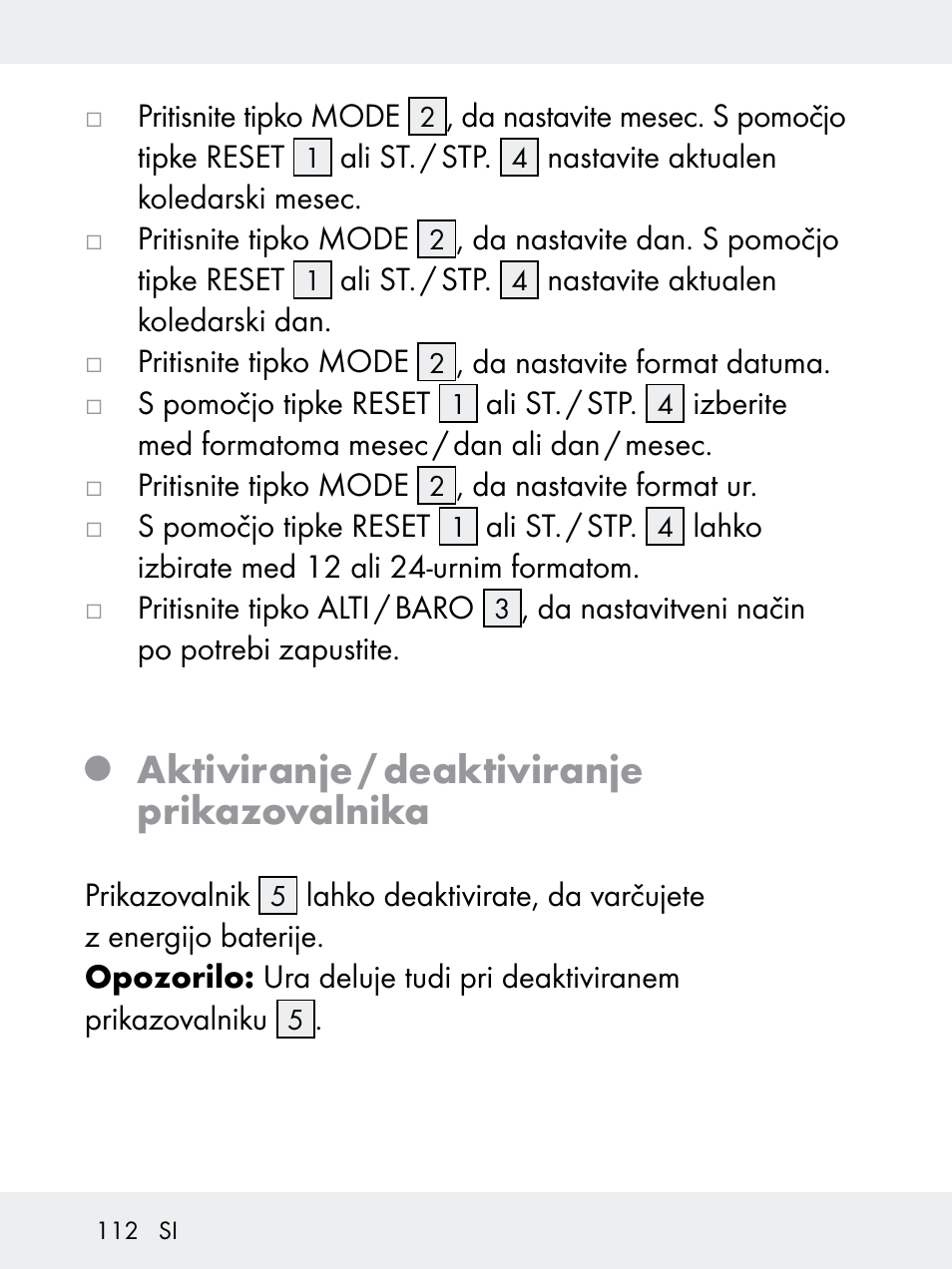 Aktiviranje / deaktiviranje prikazovalnika | Rocktrail Z29592 User Manual | Page 112 / 256