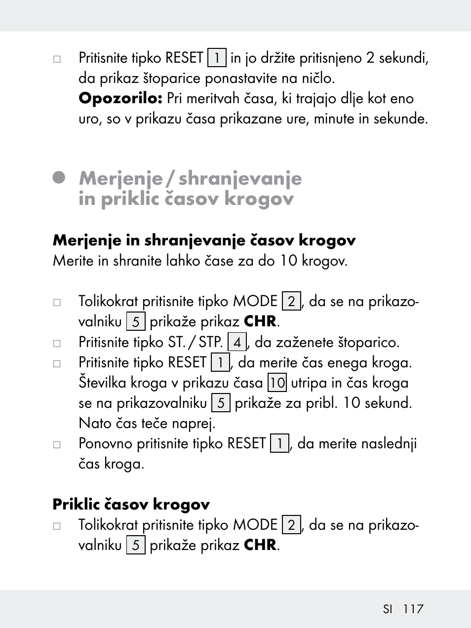 Merjenje / shranjevanje in priklic časov krogov | Rocktrail Z29592 User Manual | Page 117 / 256