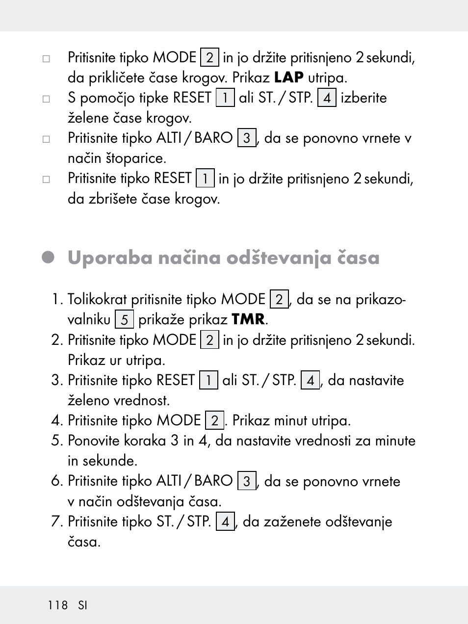 Uporaba načina odštevanja časa | Rocktrail Z29592 User Manual | Page 118 / 256