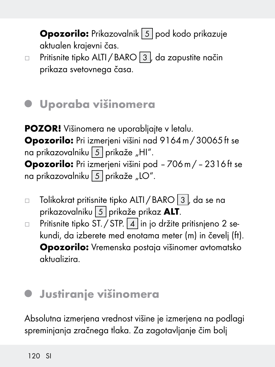 Uporaba višinomera, Justiranje višinomera | Rocktrail Z29592 User Manual | Page 120 / 256