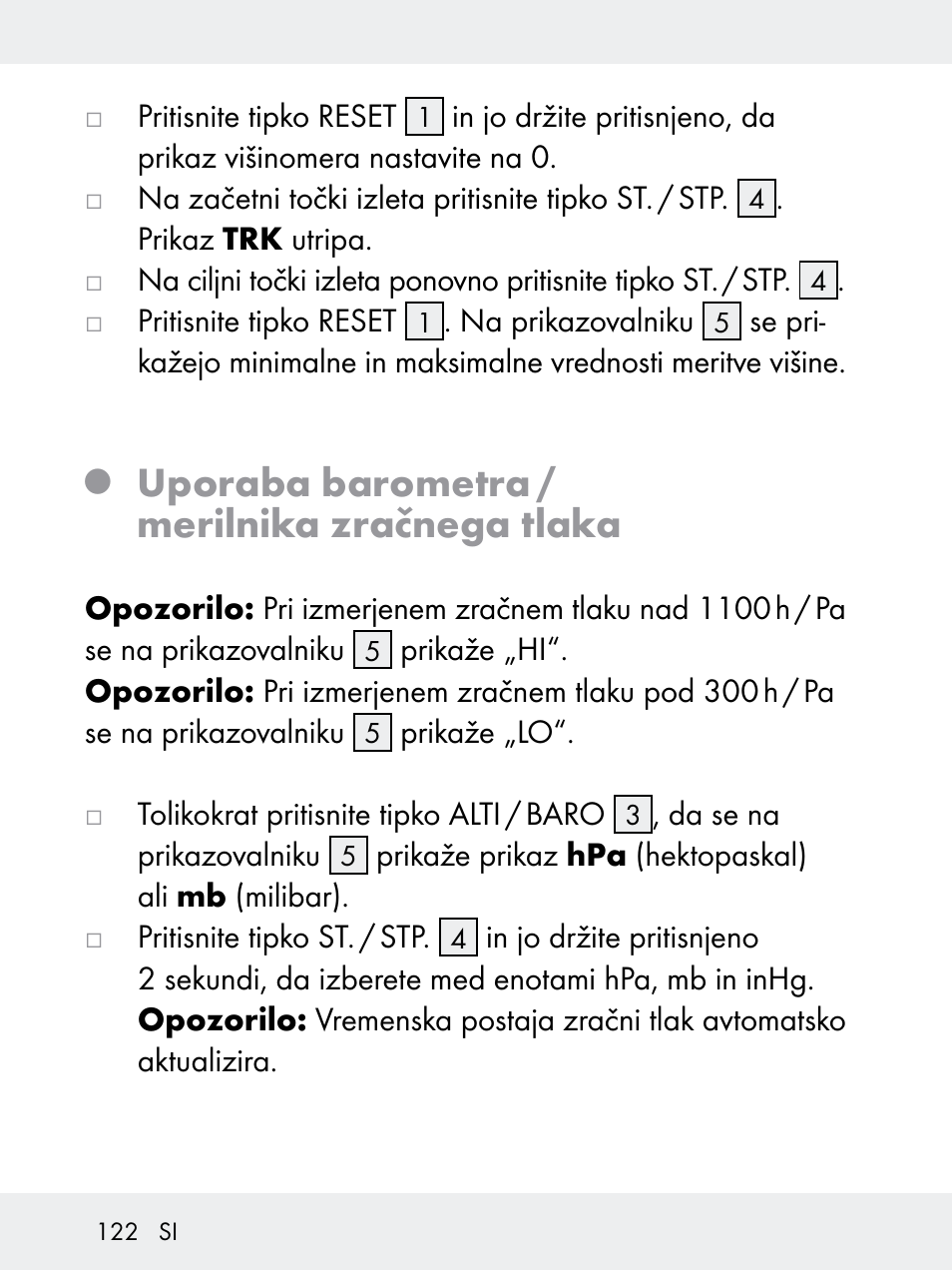 Uporaba barometra / merilnika zračnega tlaka | Rocktrail Z29592 User Manual | Page 122 / 256