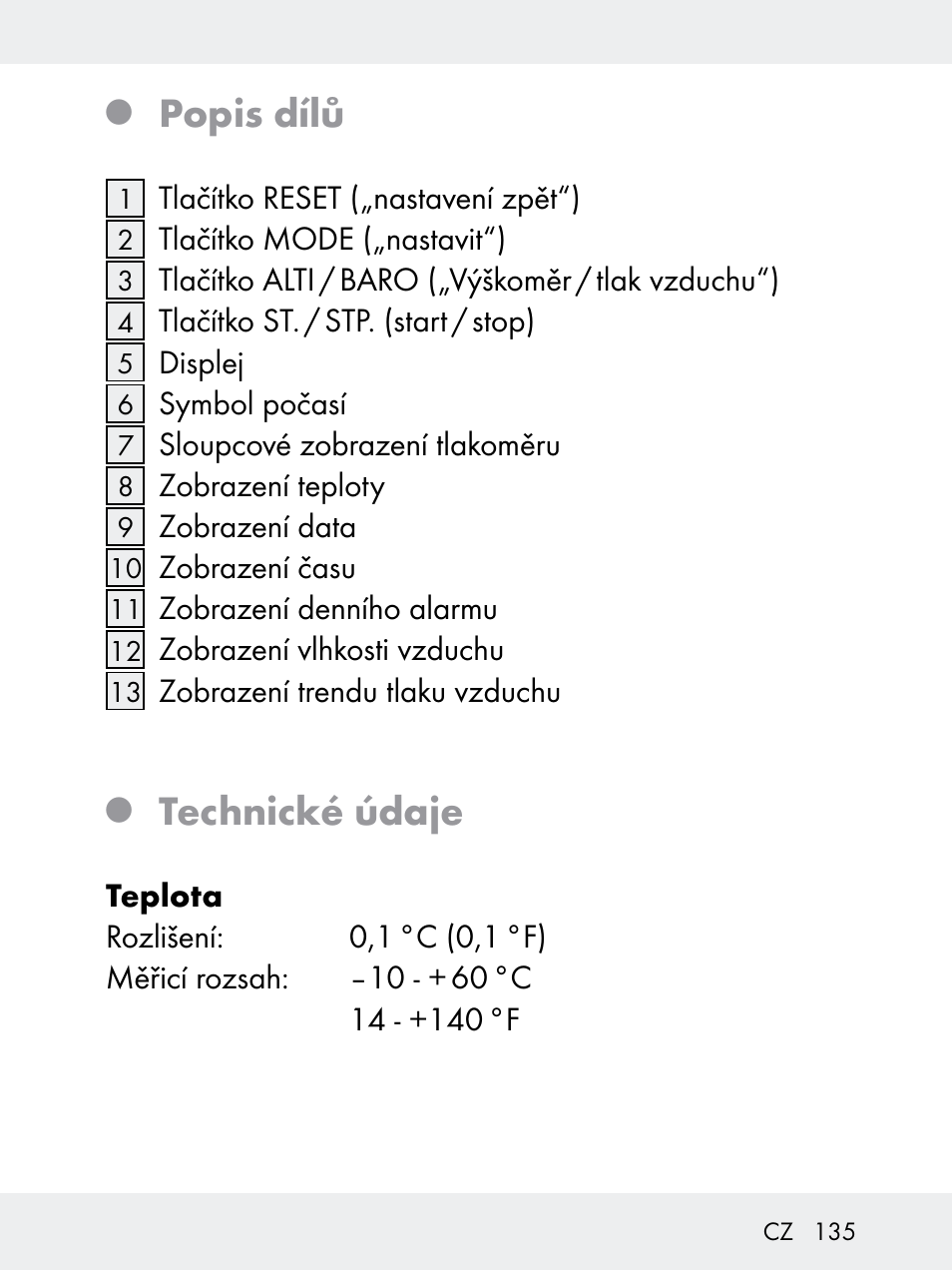 Popis dílů, Technické údaje | Rocktrail Z29592 User Manual | Page 135 / 256