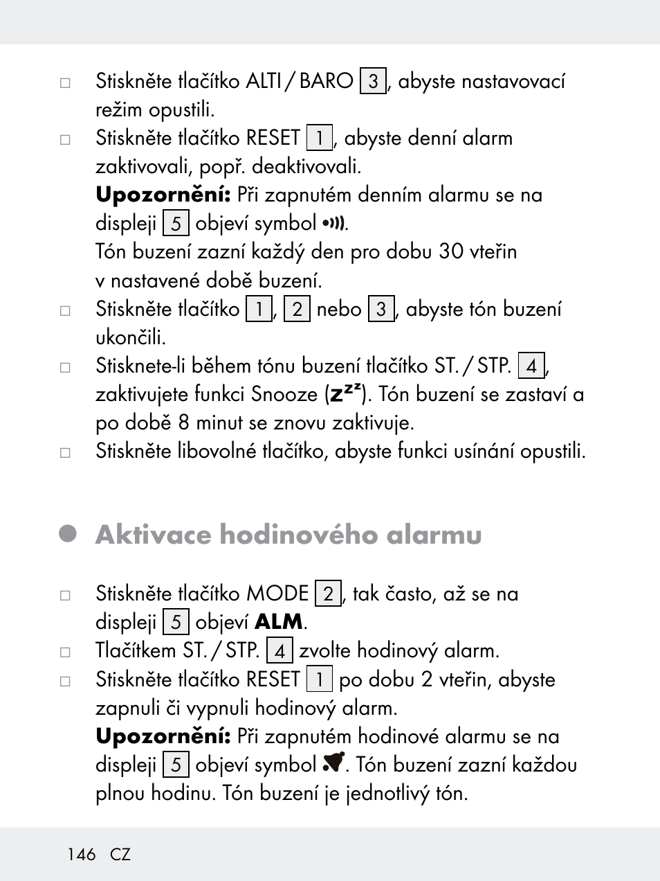 Aktivace hodinového alarmu | Rocktrail Z29592 User Manual | Page 146 / 256