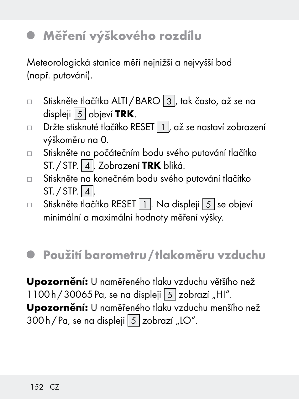 Měření výškového rozdílu, Použití barometru / tlakoměru vzduchu | Rocktrail Z29592 User Manual | Page 152 / 256