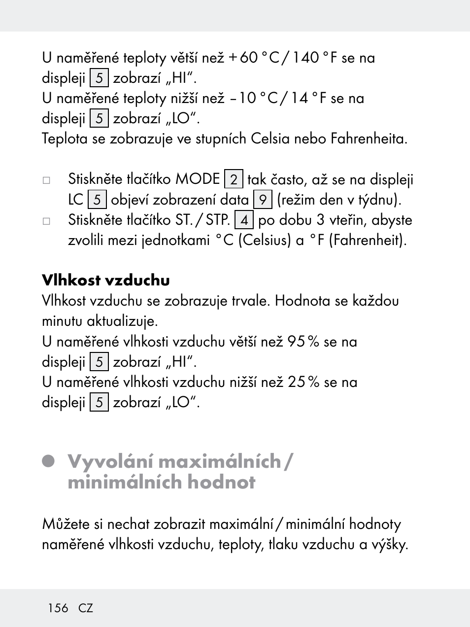 Vyvolání maximálních / minimálních hodnot | Rocktrail Z29592 User Manual | Page 156 / 256