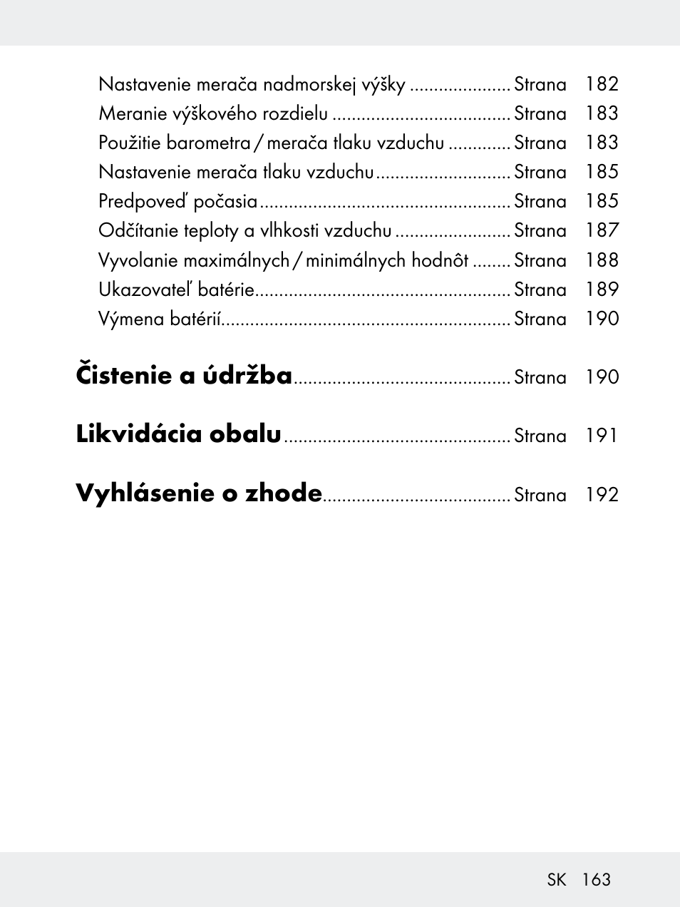 Čistenie a údržba, Likvidácia obalu, Vyhlásenie o zhode | Rocktrail Z29592 User Manual | Page 163 / 256