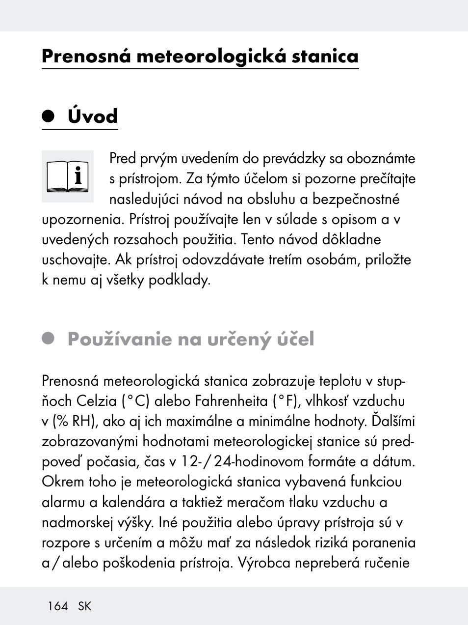 Prenosná meteorologická stanica, Úvod, Používanie na určený účel | Rocktrail Z29592 User Manual | Page 164 / 256