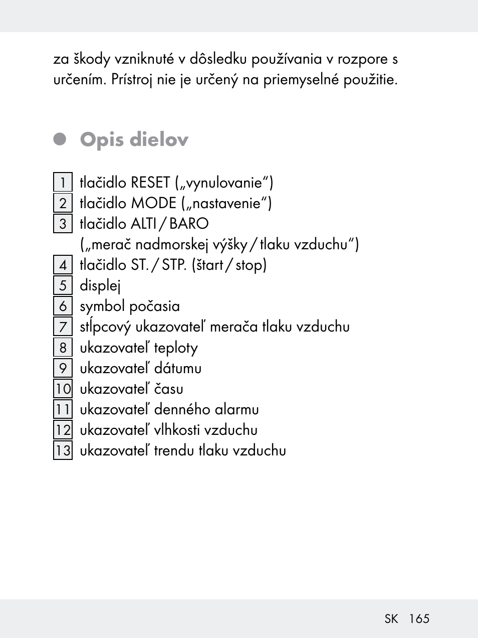 Opis dielov | Rocktrail Z29592 User Manual | Page 165 / 256