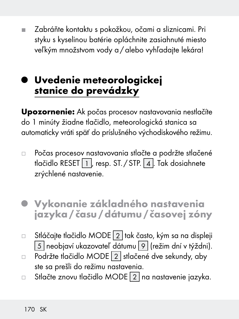 Uvedenie meteorologickej stanice do prevádzky | Rocktrail Z29592 User Manual | Page 170 / 256