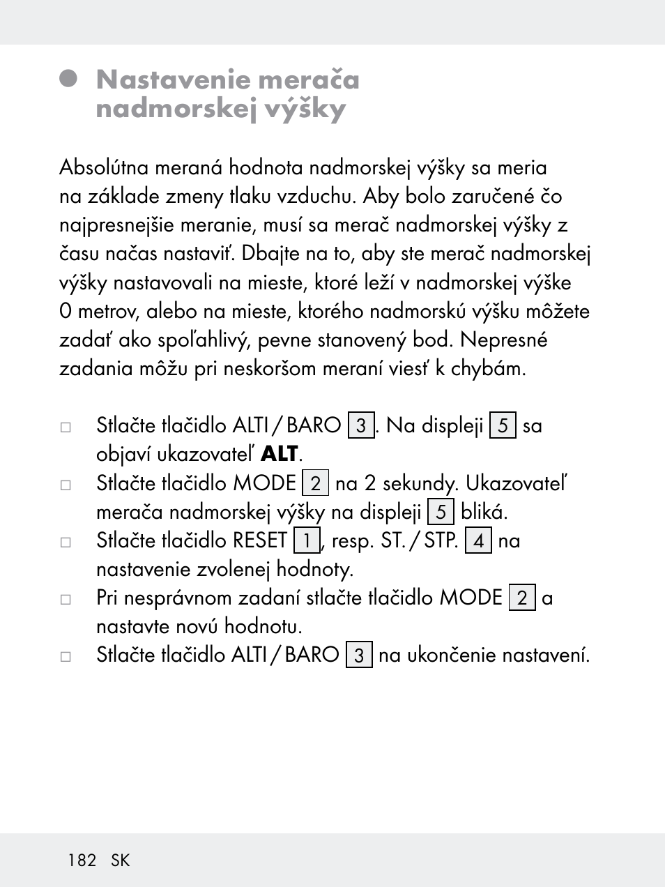 Nastavenie merača nadmorskej výšky | Rocktrail Z29592 User Manual | Page 182 / 256