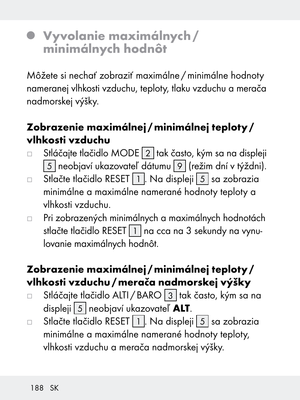 Vyvolanie maximálnych / minimálnych hodnôt | Rocktrail Z29592 User Manual | Page 188 / 256