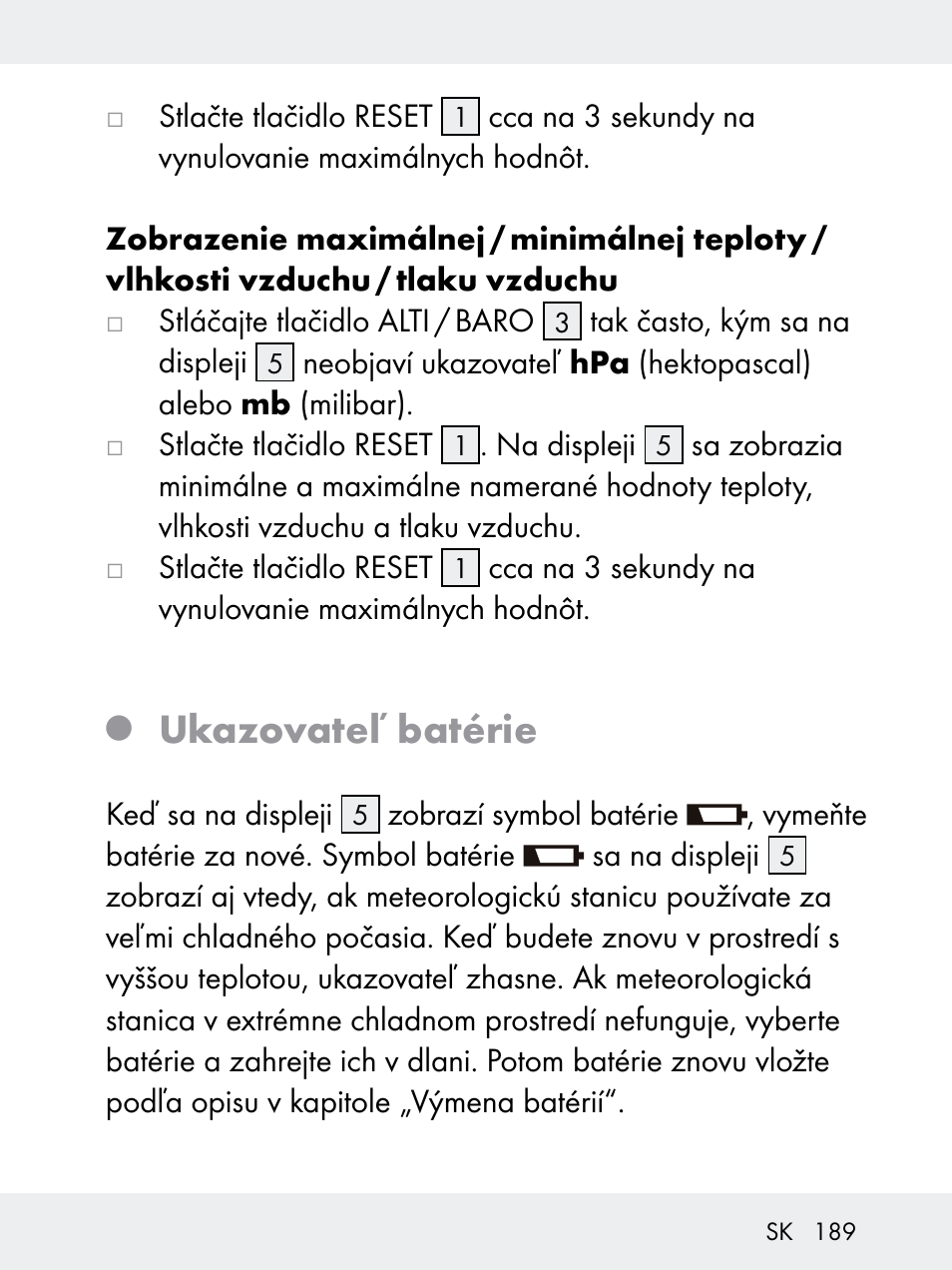 Ukazovateľ batérie | Rocktrail Z29592 User Manual | Page 189 / 256