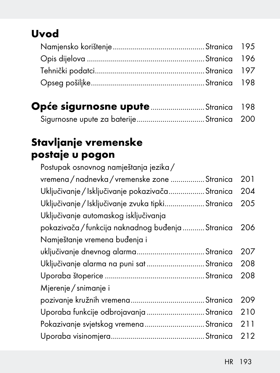 Uvod, Opće sigurnosne upute, Stavljanje vremenske postaje u pogon | Rocktrail Z29592 User Manual | Page 193 / 256