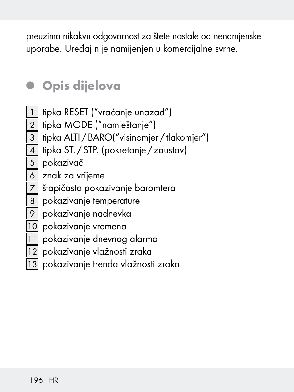 Opis dijelova | Rocktrail Z29592 User Manual | Page 196 / 256