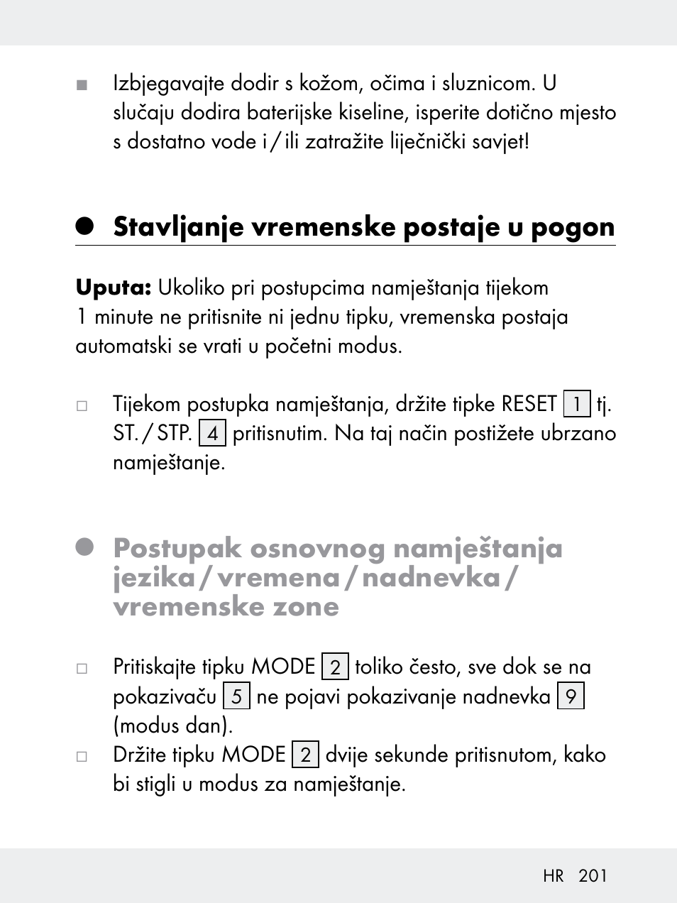 Stavljanje vremenske postaje u pogon | Rocktrail Z29592 User Manual | Page 201 / 256