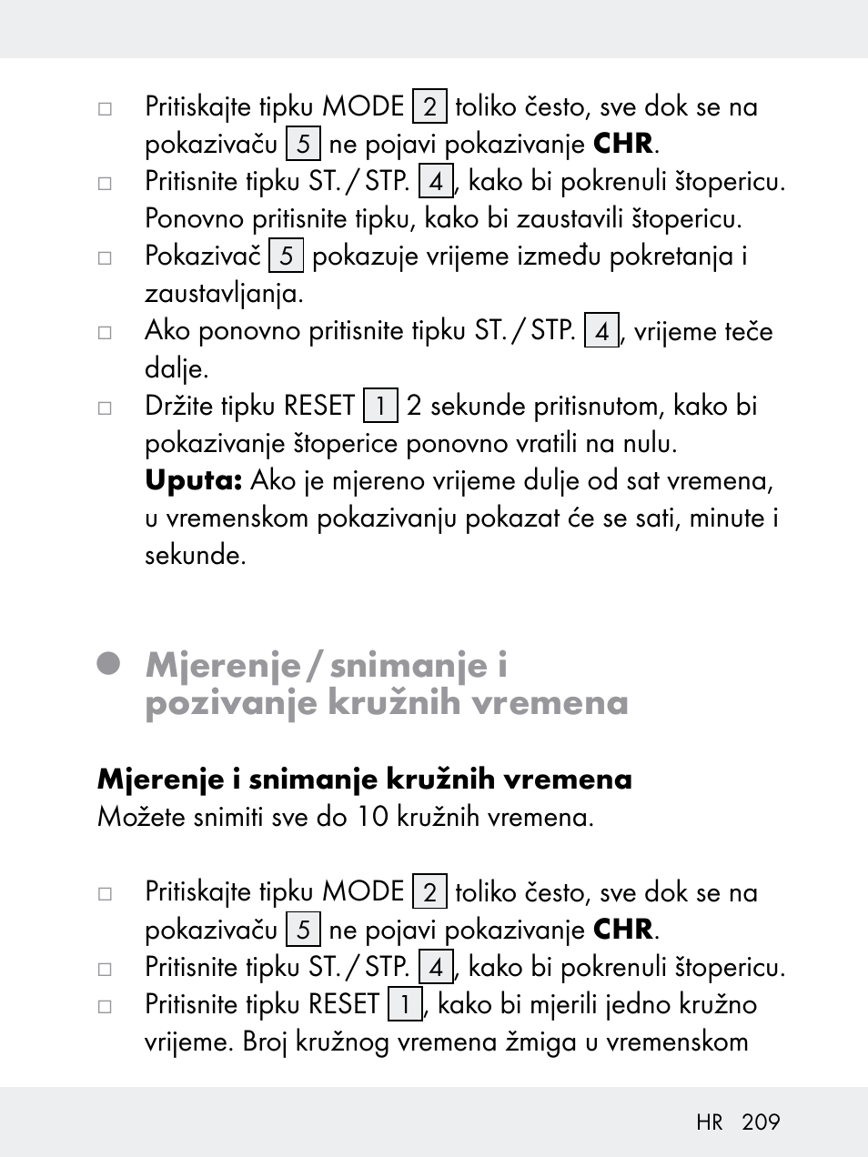 Mjerenje / snimanje i pozivanje kružnih vremena | Rocktrail Z29592 User Manual | Page 209 / 256