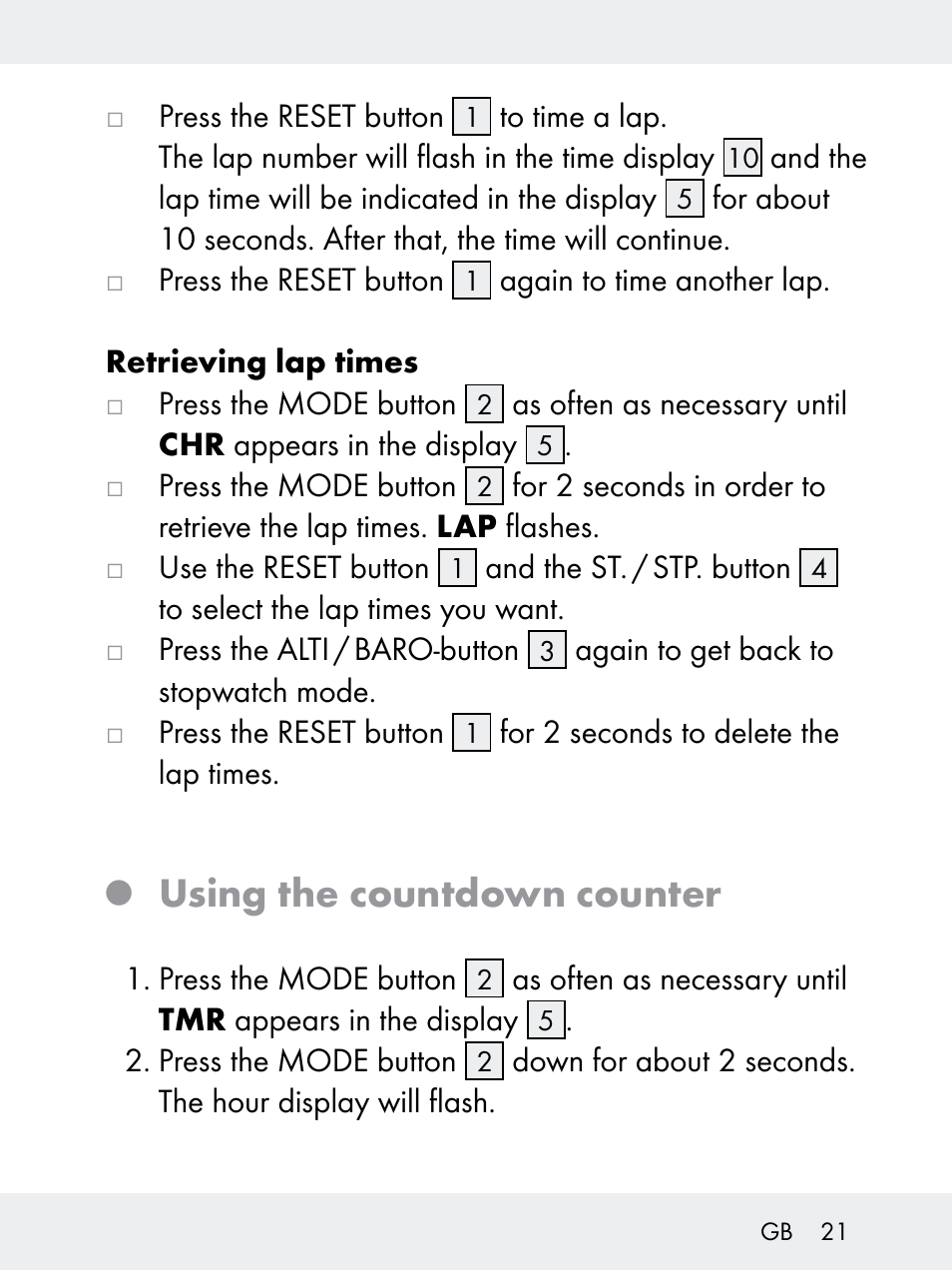 Using the countdown counter | Rocktrail Z29592 User Manual | Page 21 / 256