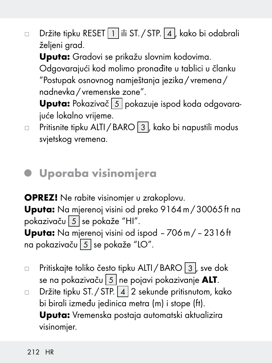 Uporaba visinomjera | Rocktrail Z29592 User Manual | Page 212 / 256