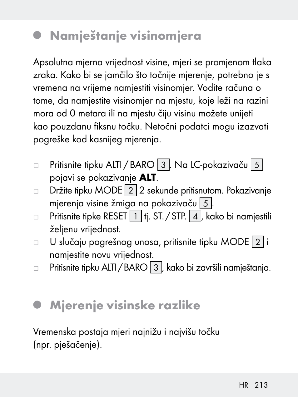 Namještanje visinomjera, Mjerenje visinske razlike | Rocktrail Z29592 User Manual | Page 213 / 256