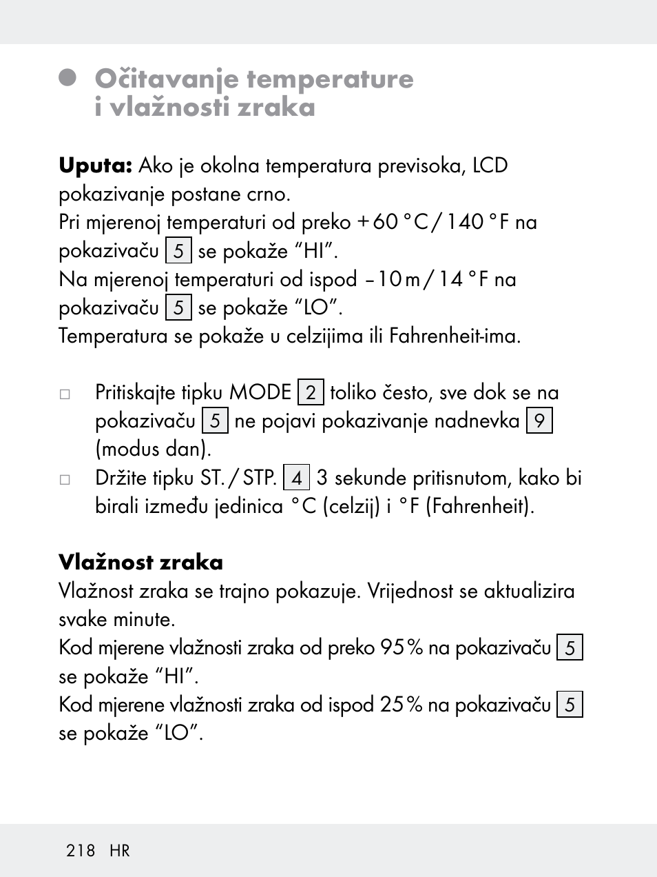 Očitavanje temperature i vlažnosti zraka | Rocktrail Z29592 User Manual | Page 218 / 256