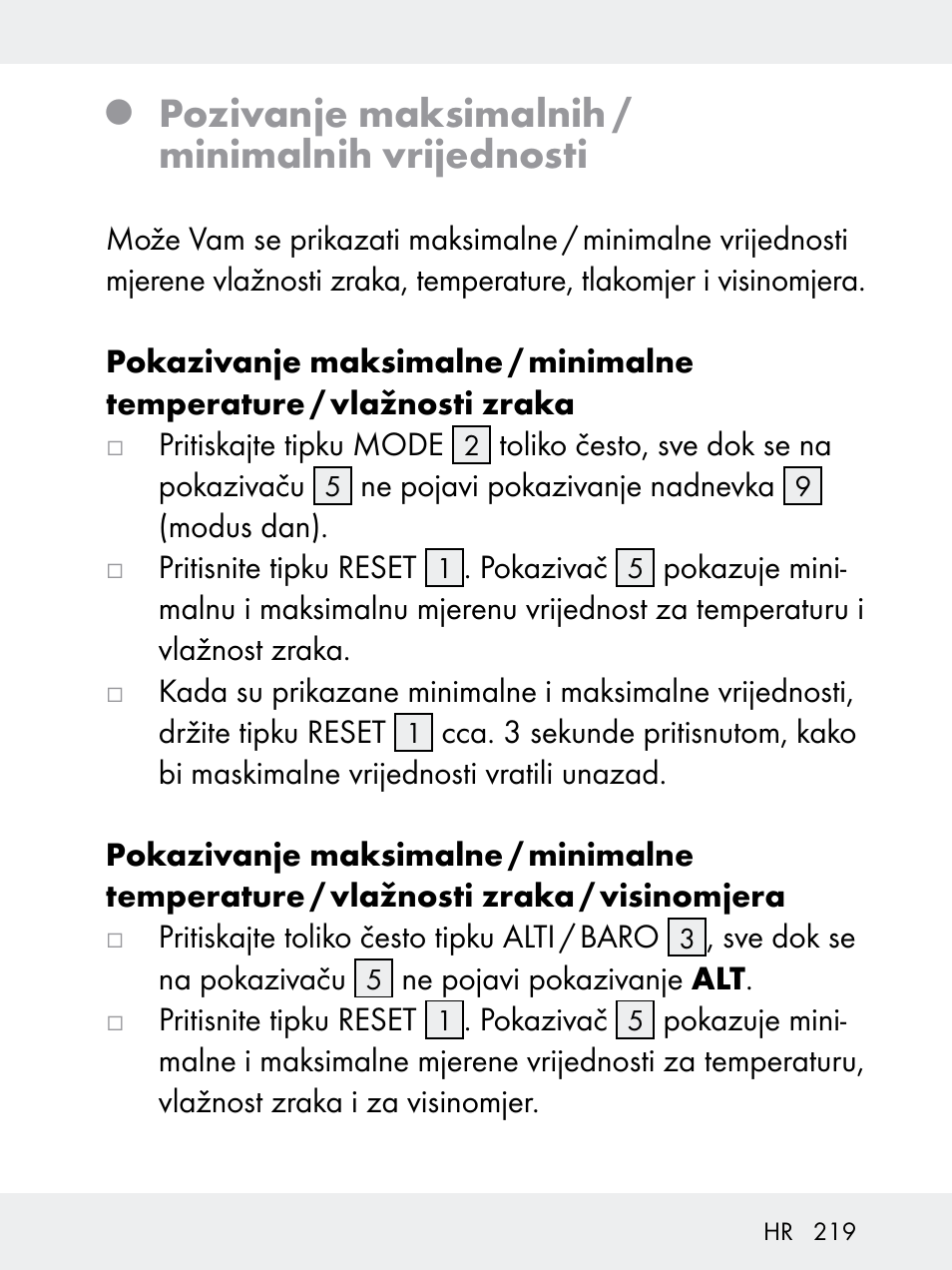 Pozivanje maksimalnih / minimalnih vrijednosti | Rocktrail Z29592 User Manual | Page 219 / 256