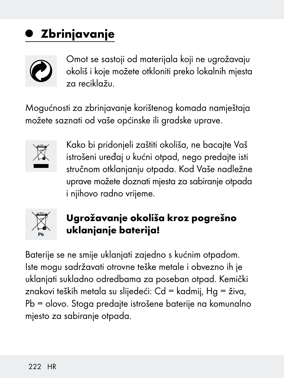 Zbrinjavanje | Rocktrail Z29592 User Manual | Page 222 / 256