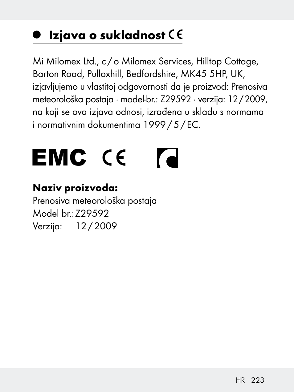 Izjava o sukladnost | Rocktrail Z29592 User Manual | Page 223 / 256