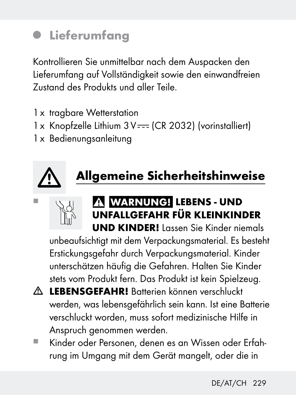 Lieferumfang, Allgemeine sicherheitshinweise | Rocktrail Z29592 User Manual | Page 229 / 256