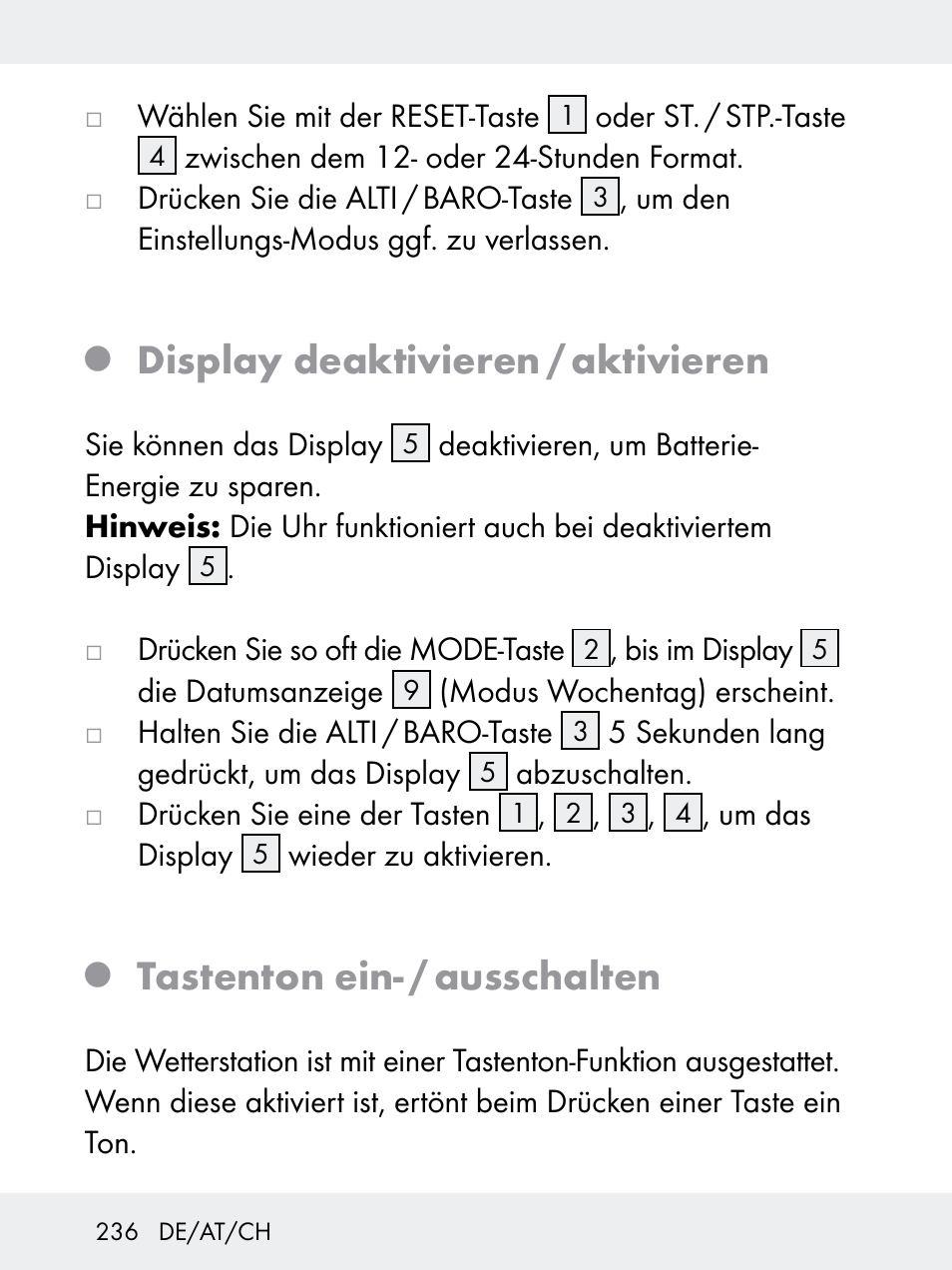 Display deaktivieren / aktivieren, Tastenton ein- / ausschalten | Rocktrail Z29592 User Manual | Page 236 / 256