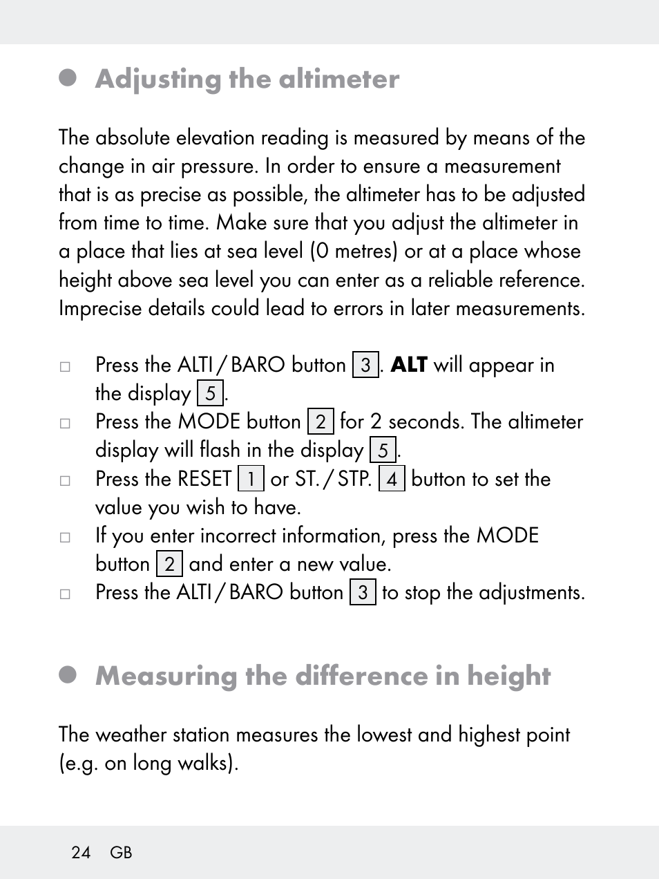 Adjusting the altimeter, Measuring the difference in height | Rocktrail Z29592 User Manual | Page 24 / 256