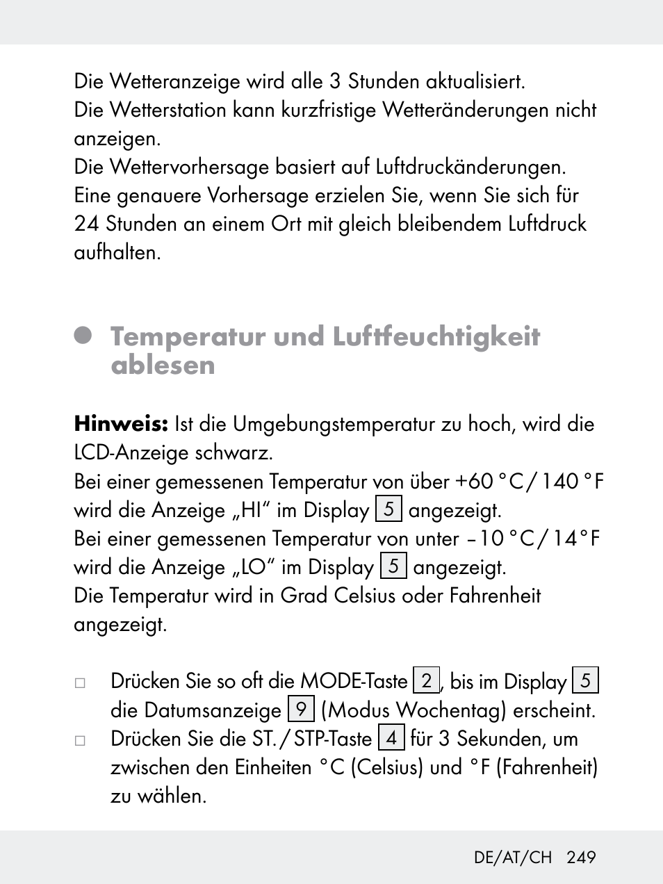 Temperatur und luftfeuchtigkeit ablesen | Rocktrail Z29592 User Manual | Page 249 / 256