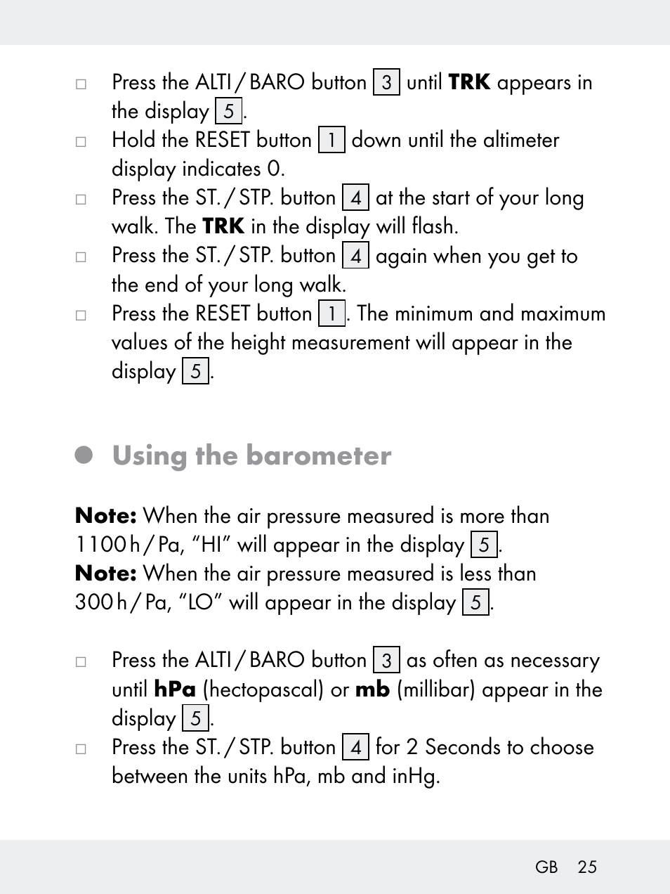 Using the barometer | Rocktrail Z29592 User Manual | Page 25 / 256